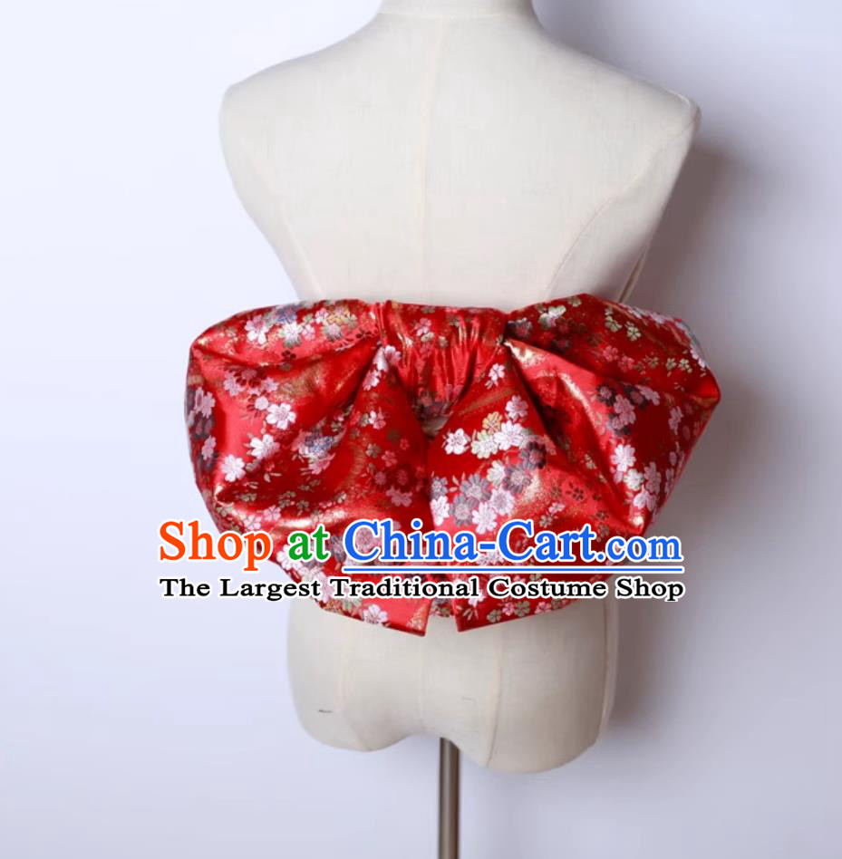 Red Japanese Kimono Waistband Bathrobe Waistband Woven Brocade Belt Bowknot Waistband