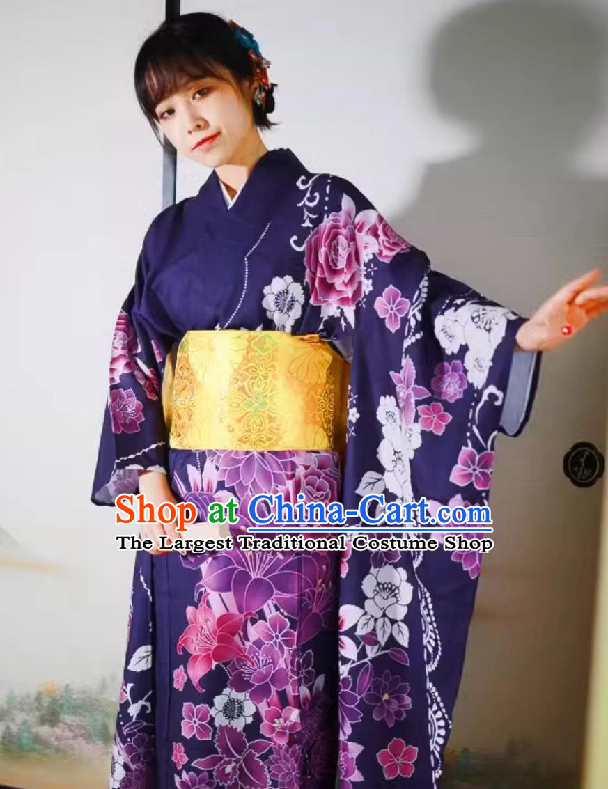Japanese Kimono Women Improved Formal Attire Floral Furisode Kimono Set