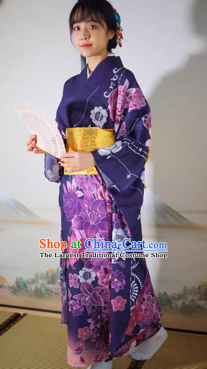 Japanese Kimono Women Improved Formal Attire Floral Furisode Kimono Set