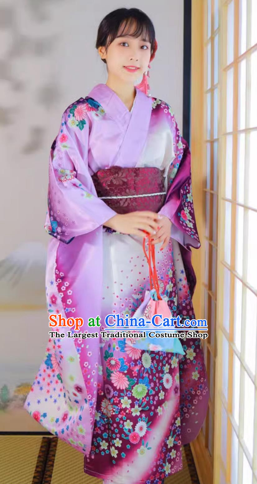 Japanese Floral Furisode Kimono Kimono Women Formal Attire Set