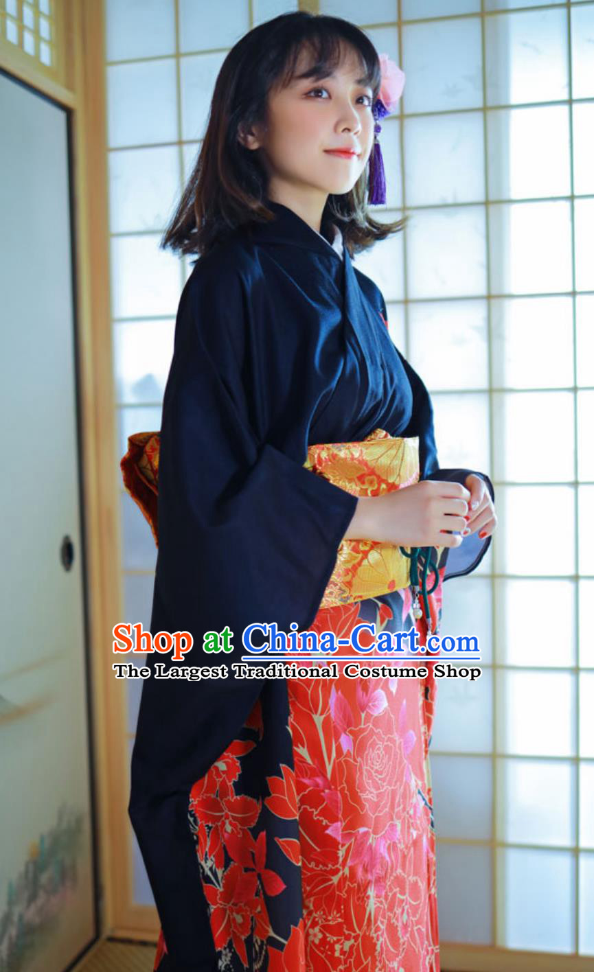 Japanese Printing Floral Furisode Kimono Women Kimono Formal Attire