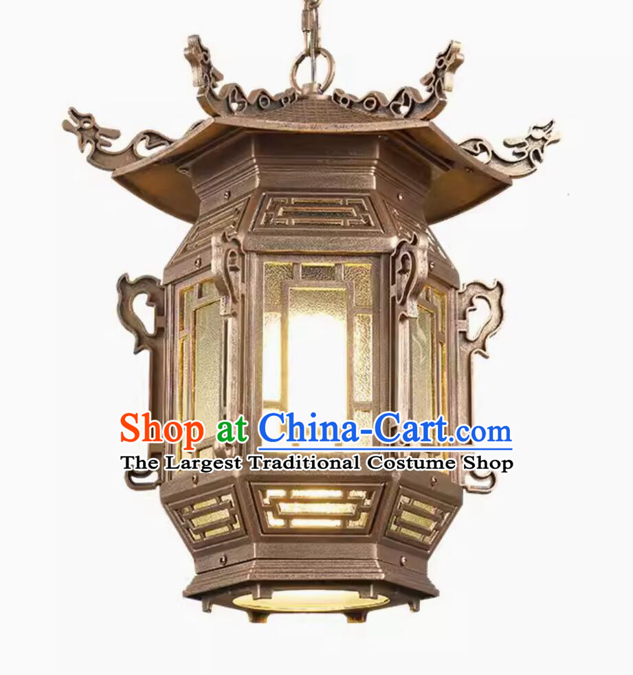 Chinese Tibetan Lamp Handmade Traditional Lantern Top Aluminum Metal Light