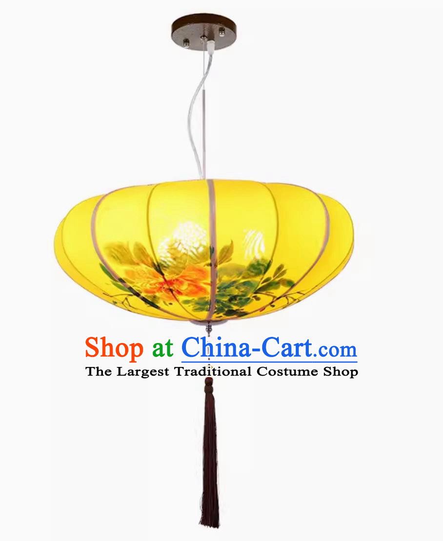 Yellow Chinese Mantou Cloth Art Lamp Exhibition Hall Decorative Lamp Traditional Hand Painted Lantern