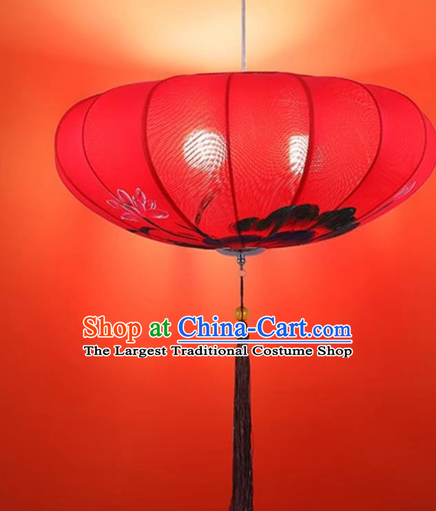 Red Exhibition Hall Decorative Lamp Traditional Hand Painted Lantern Chinese Mantou Cloth Art Lamp