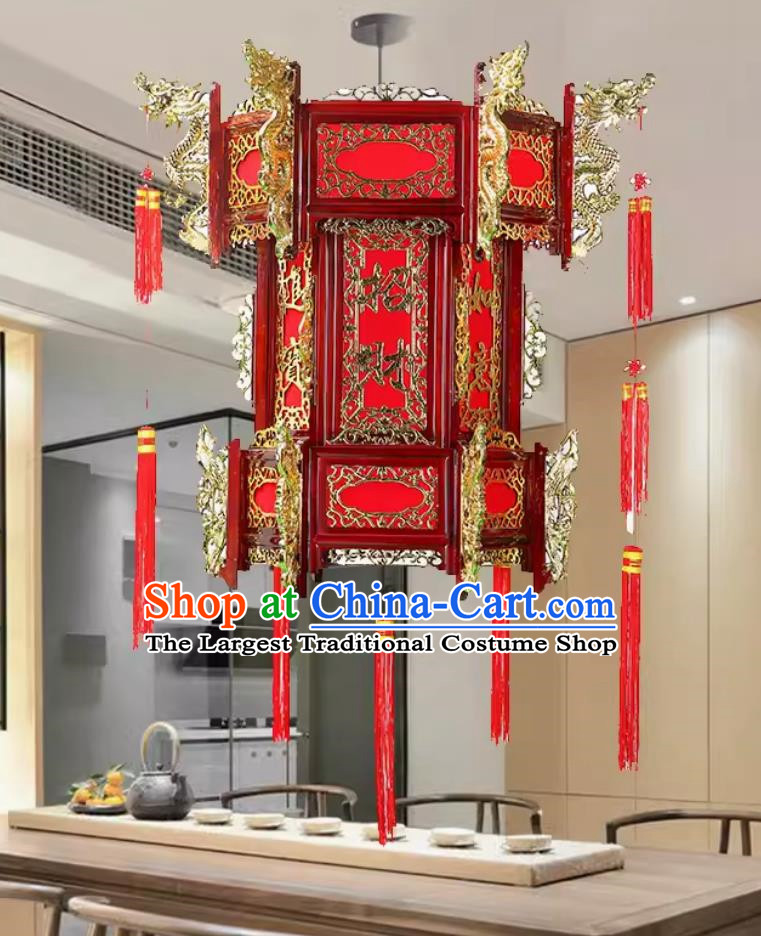 80cm Antique Large Faucet Solid Wood Hexagonal Palace Lantern Hotel Entrance Temple Ancestral Hall Wood Carving Chinese Retro Lamp