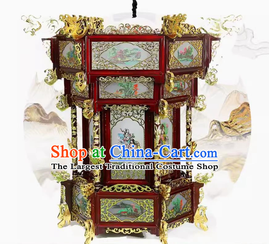 150cm Solid Wood Carved Dragon Head Temple Glazed Lantern Antique Palace Lantern Eight Immortals Chinese Classical Large Lantern