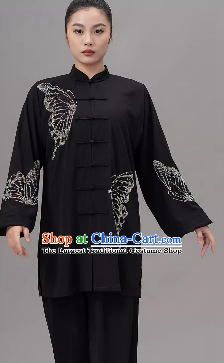 Hot Diamond Tai Chi Suit Black Chinese Style Practice Suit Competition Performance Suit