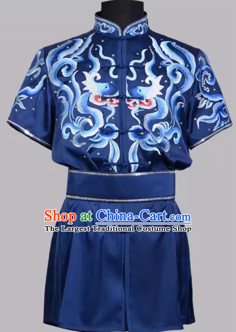 Martial Arts Uniforms Competition Practice Uniforms Blue Performance Uniforms Colorful Uniforms Tailor Made High End Embroidered Bright Diamonds