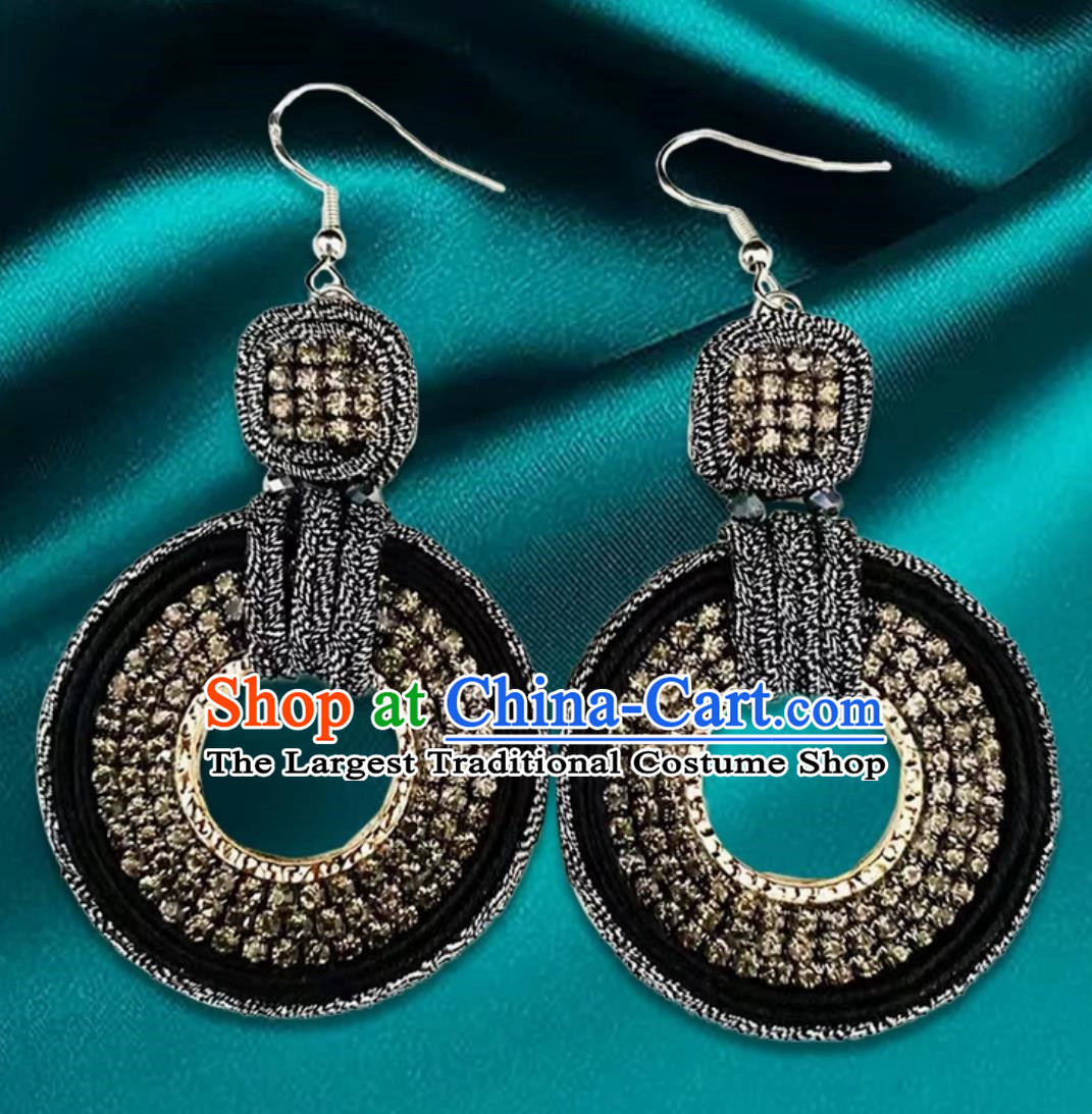 Black Mongolian Fashion Geometric Diamond Ethnic Style Earrings Women Earrings Exotic Style Ear Clips