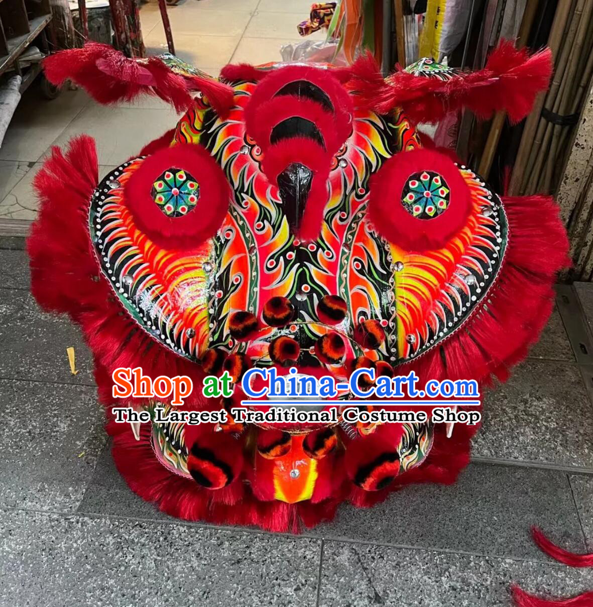 Handmade Red Wool Fut San Lion Chinese Traditional Dance Lion Professional Dancing Lion Costume Complete Set