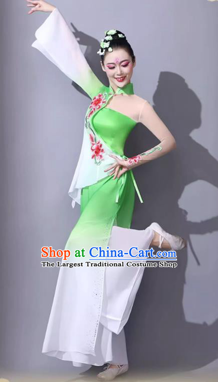 Green Fan Performance Outfit Classical Dance Performance Attire Chinese Female Art Exam Dance Costume Jiaozhou Yangge Clothing