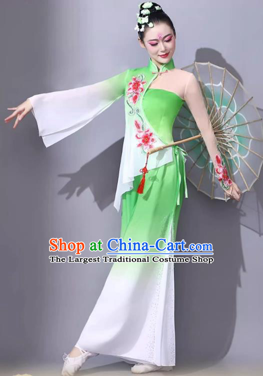 Green Fan Performance Outfit Classical Dance Performance Attire Chinese Female Art Exam Dance Costume Jiaozhou Yangge Clothing