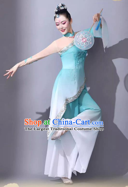 Jiaozhou Yangge Clothing Blue Fan Performance Outfit Classical Dance Performance Attire Chinese Female Art Exam Dance Costume