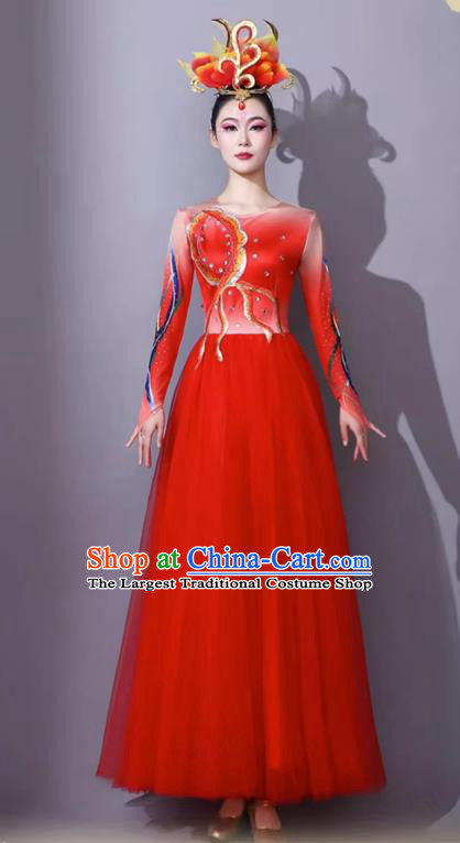 Opening Dance Dress Women Elegant Dance Attire Grand And Glorious Chinese Dream Red Dance Clothing