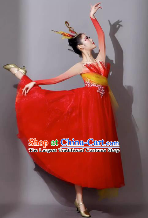 Chinese in the Lights Dance Costume Red Chorus Clothing Opening Dance Female Modern Dance Red Long Dress
