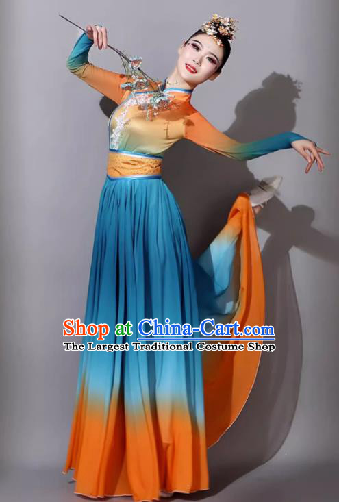 Chinese Art Examination Blue Dress Mongolian Performance Costumes Female Ethnic Dance Clothing