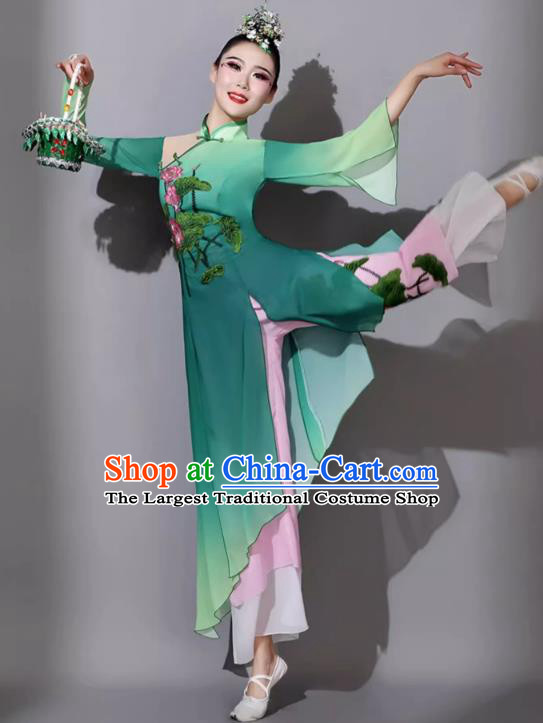 Classical Dance Performance Costume For Women Lotus Song Yangko Dance Clothing Chinese Fan Dance Umbrella Dance Green Outfit