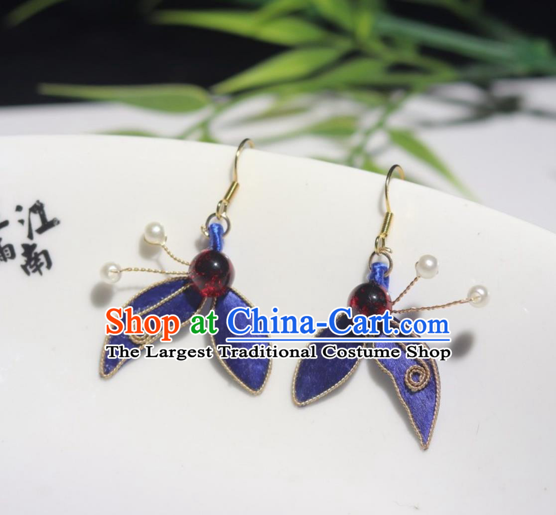 Chinese Style Earrings Intangible Cultural Heritage Spinning Velvet Flower Silk Imitation Diancui Ear Jewelries Mermaid Hanfu Qipao Accessories