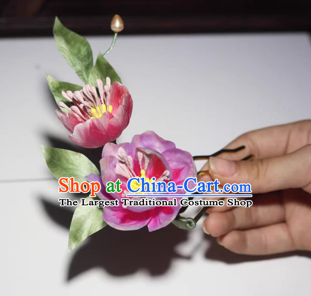 Chinese Ancient Hair Jewelry Intangible Cultural Heritage Velvet Flower Hairpin Gardenia Peony Hair Comb Cheongsam Hanfu Headwear