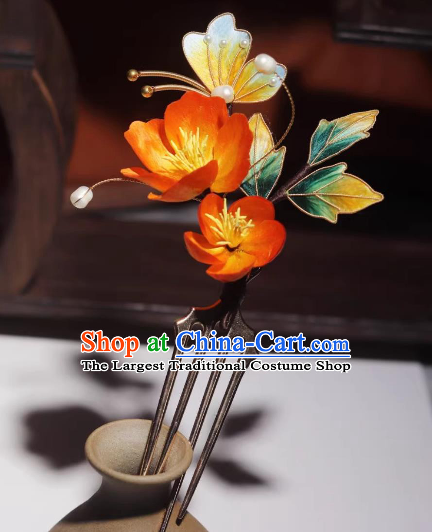 Intangible Cultural Heritage Velvet Flower Hairpin Handmade Hanfu Silk Hair Comb Ancient Style Ming Dynasty Hair Jewelry Chinese Traditional Headpiece