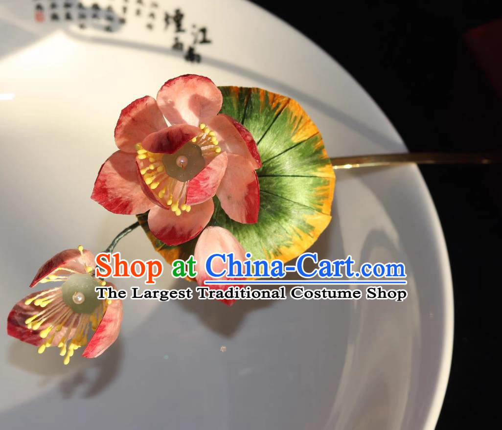 Intangible Cultural Heritage Handmade Silk Velvet Lotus Flower Hairpin Chinese Hanfu Qipao Hair Jewelry Traditional Hair Stick