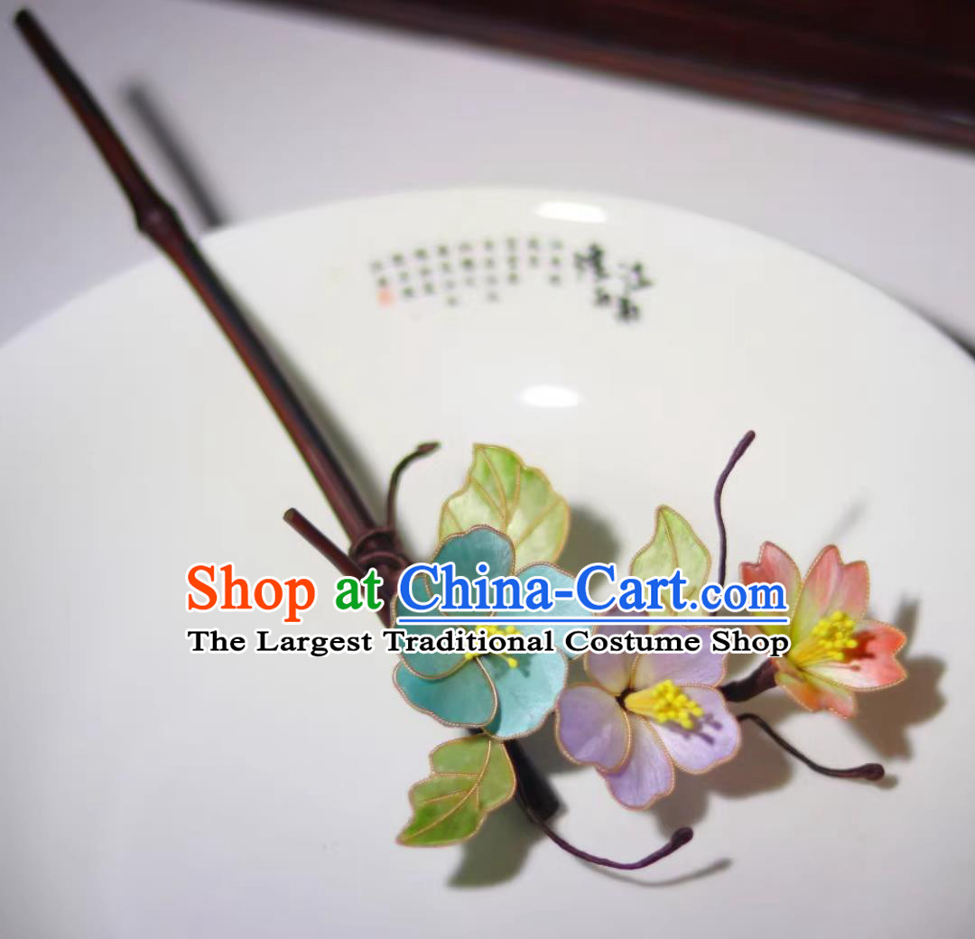 Handmade Spectabilis Hairpin Hanfu Headwear Chinese Qipao Ancient Hair Jewelry Intangible Cultural Heritage Silk Velvet Flower Hair Stick Malus
