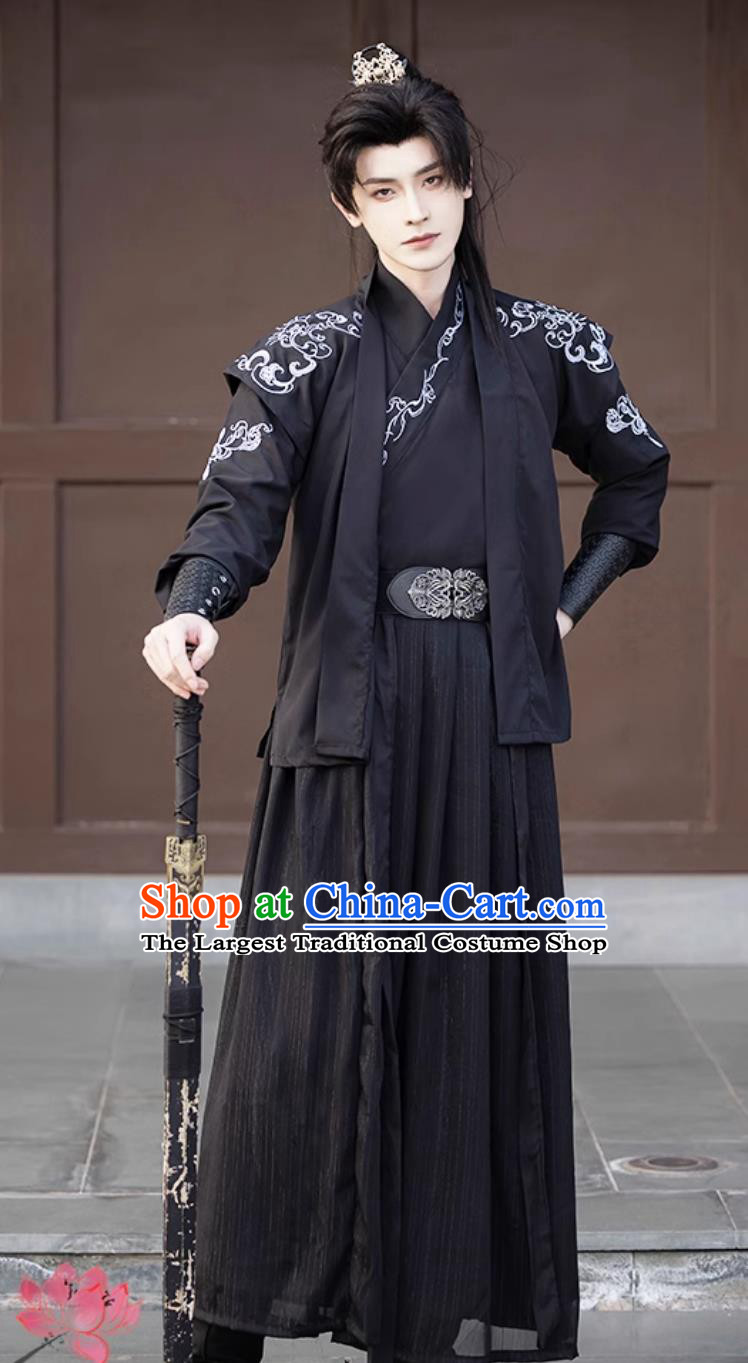China Ancient Superhero Black Outfit Chinese Ancient Clothing Traditional Ming Dynasty Swordsman Costumes