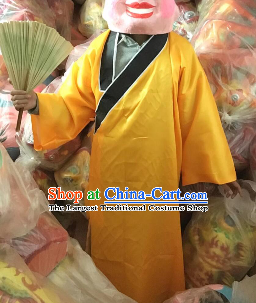 China Celebration Laughing Monk Yellow Robe New Year World Lion Dance Competition Monk Frock Folk Dance Costume
