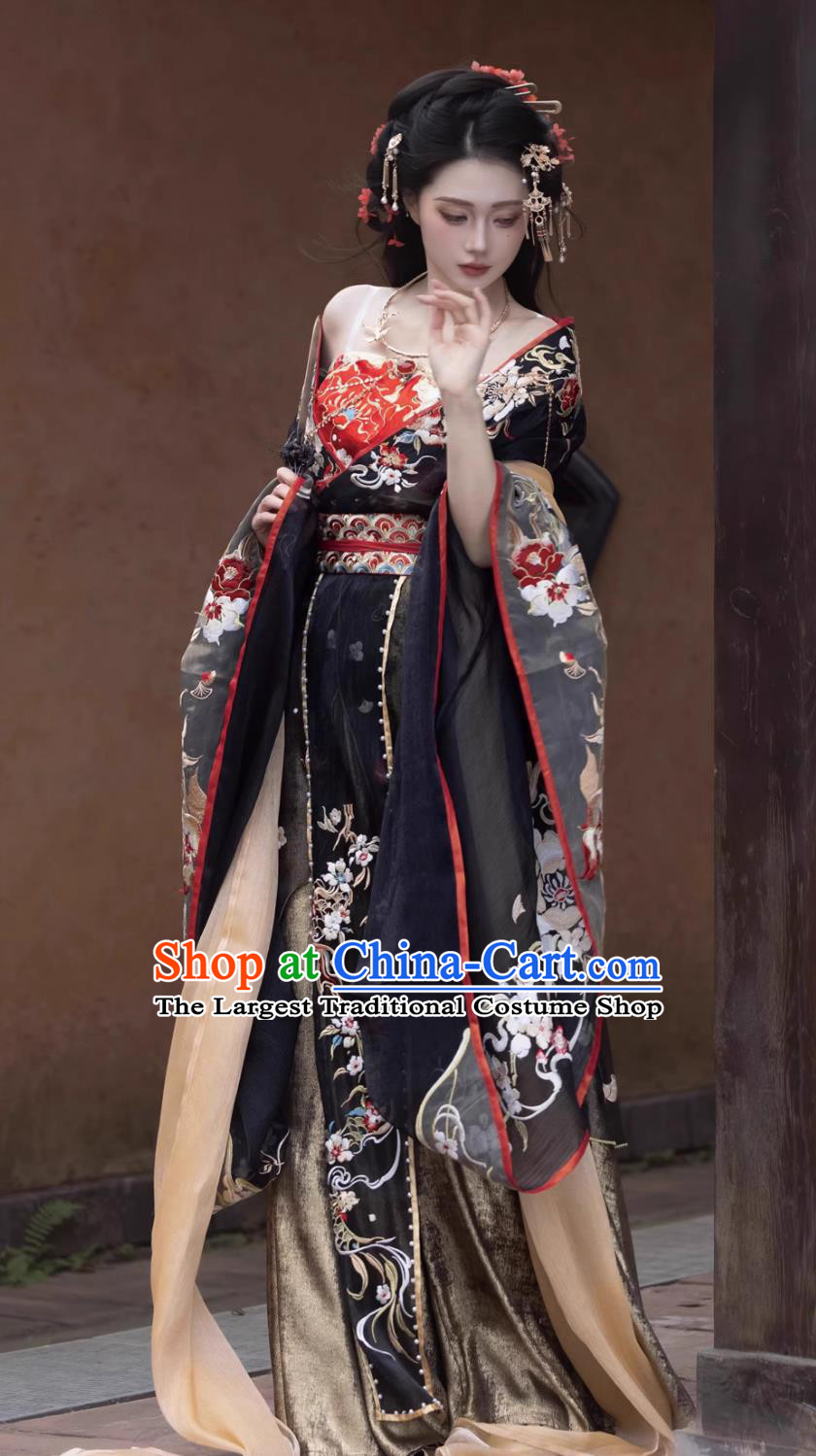 Chinese Ancient Court Woman Garment Costumes Wei Jin Northern and Southern Dynasties Princess Black Embroidered Dress Hanfu Online Shop