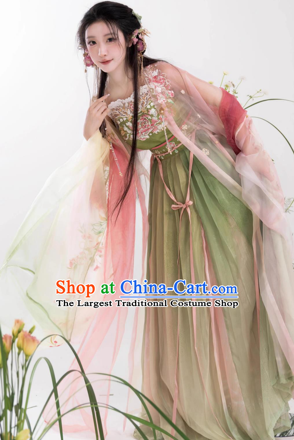 Online Shop Hanfu Chinese Ancient Goddess Embroidered Garment Costumes Tang Dynasty Princess Green Dresses