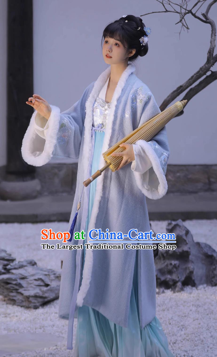 Chinese Song Dynasty Young Lady Blue Dresses Ancient Princess Embroidered Garment Costumes Online Shop Hanfu