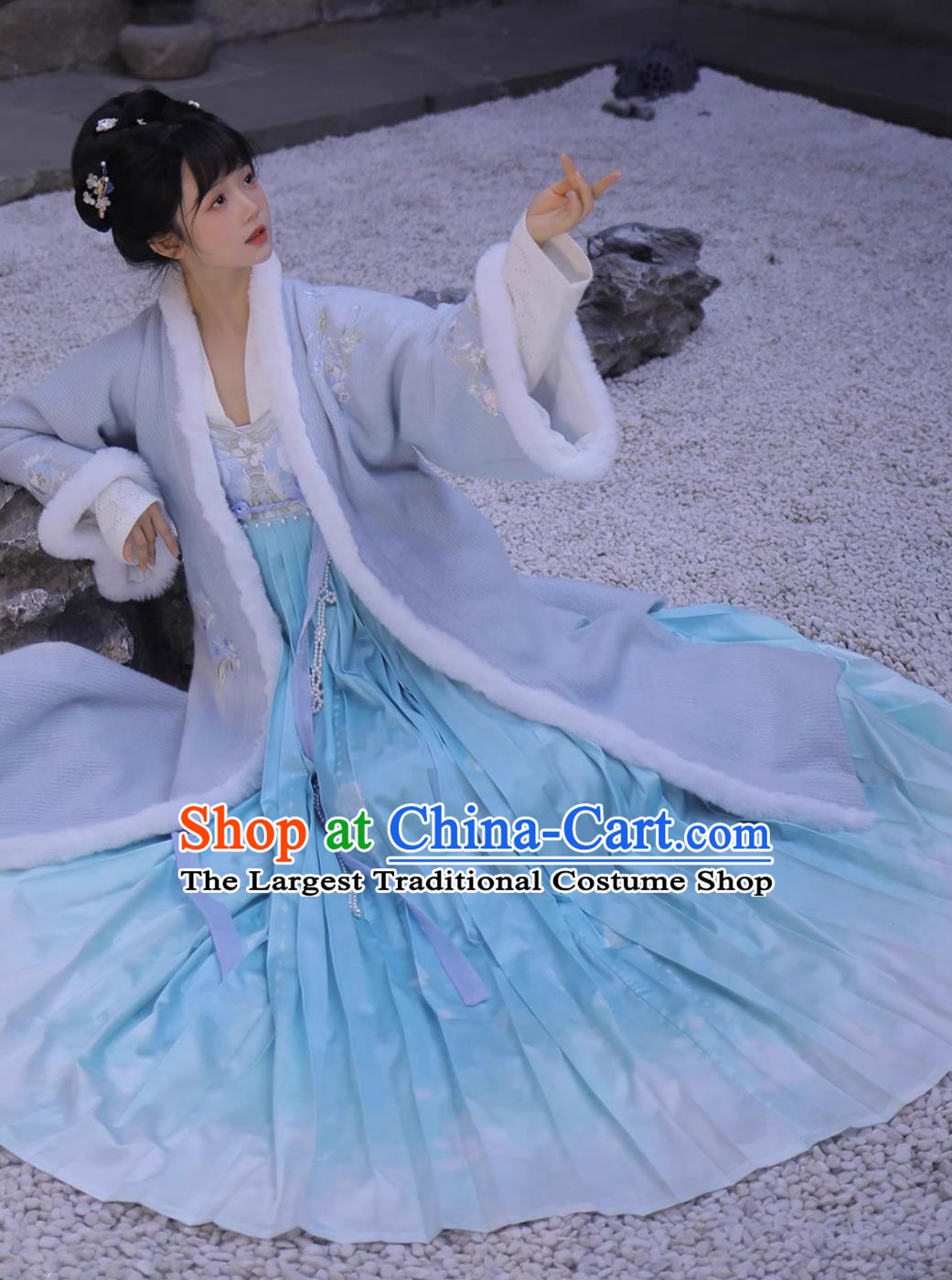 Chinese Song Dynasty Young Lady Blue Dresses Ancient Princess Embroidered Garment Costumes Online Shop Hanfu