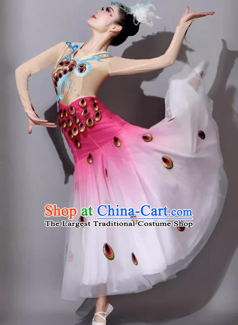 Pink Dai Ethnic Dance Costume China Yunnan Ethnic Minority Cucurbit Flute Performance Clothing Woman Peacock Dance Dress
