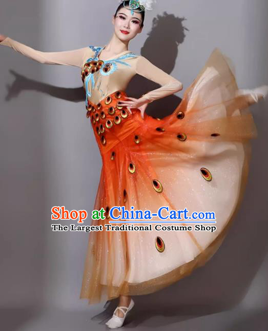 Jacinth Woman Peacock Dance Dress Dai Ethnic Dance Costume China Yunnan Ethnic Minority Cucurbit Flute Performance Clothing