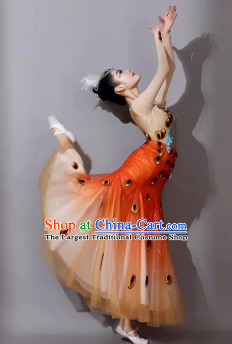 Jacinth Woman Peacock Dance Dress Dai Ethnic Dance Costume China Yunnan Ethnic Minority Cucurbit Flute Performance Clothing