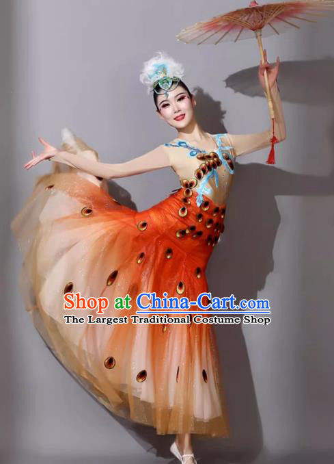 Jacinth Woman Peacock Dance Dress Dai Ethnic Dance Costume China Yunnan Ethnic Minority Cucurbit Flute Performance Clothing