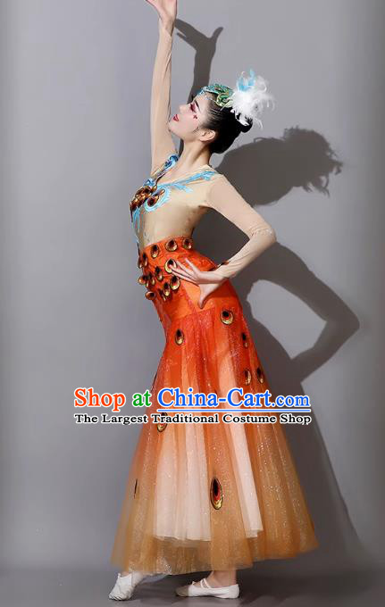 Jacinth Woman Peacock Dance Dress Dai Ethnic Dance Costume China Yunnan Ethnic Minority Cucurbit Flute Performance Clothing