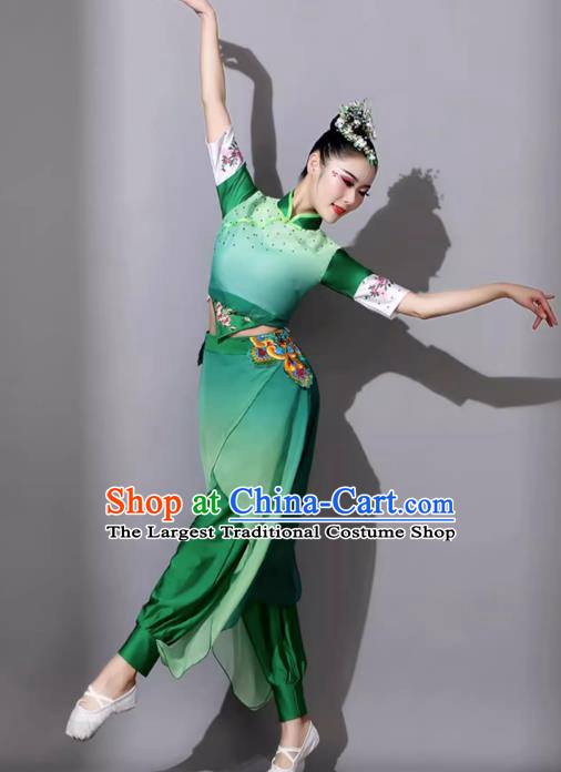 Yangge Dance Performance Costume Female Jiaozhou Fan Dance Umbrella Dance Green Outfit Classical Dance Clothing