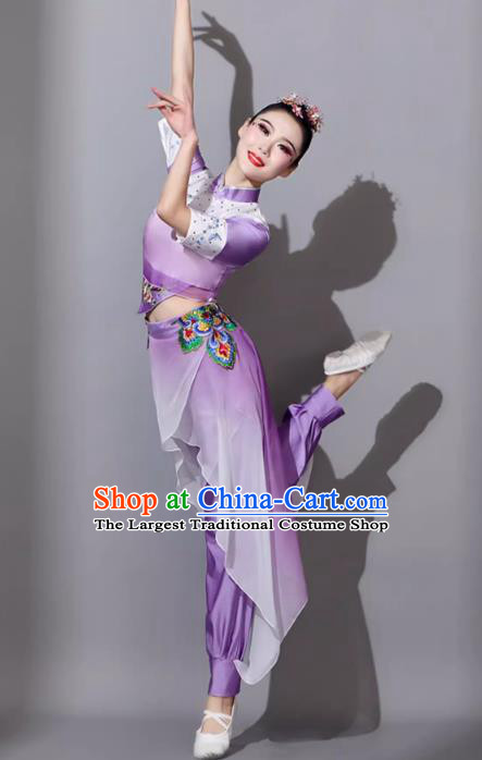 China Classical Dance Clothing Yangge Dance Performance Costume Female Jiaozhou Fan Dance Umbrella Dance Purple Outfit