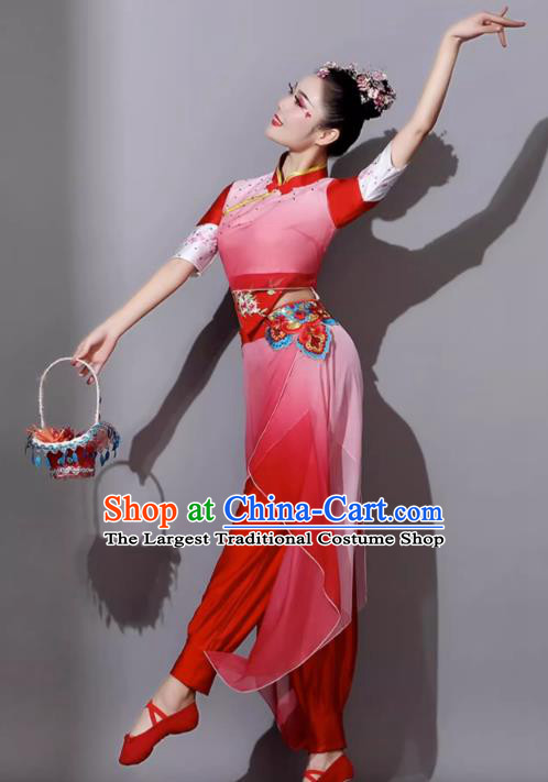 Female Jiaozhou Fan Dance Umbrella Dance Red Outfit China Classical Dance Clothing Yangge Dance Performance Costume