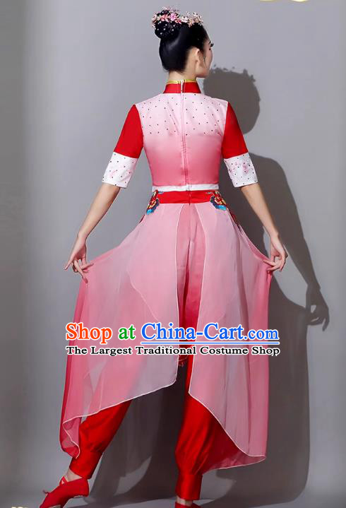 Female Jiaozhou Fan Dance Umbrella Dance Red Outfit China Classical Dance Clothing Yangge Dance Performance Costume