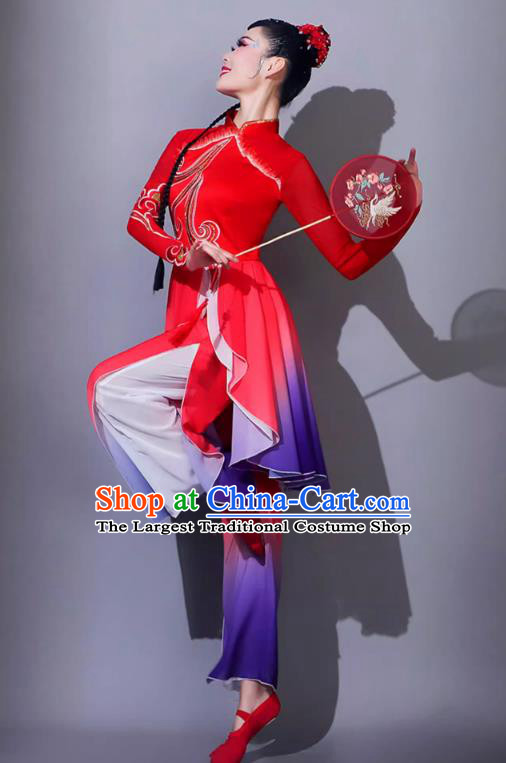 Chinese Jiaozhou Yangge Performance Costume Umbrella Dance Art Examination Clothing Female Classical Dance Fan Dance Red Outfit