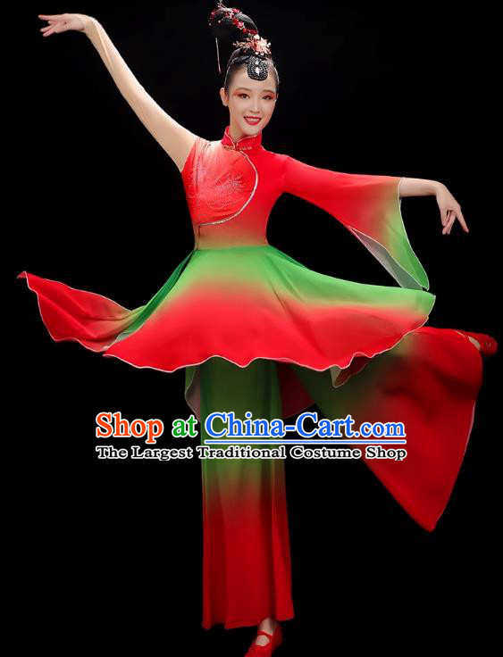 Chinese Female Umbrella Dance Garment Yangko Performance Clothing Folk Dance Red Outfit Classical Dance Costume