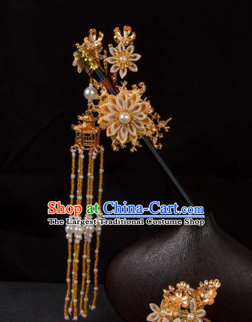 Handmade Floral Hair Jewelry Hanfu Tassel Hairpin China Ancient Tang Dynasty Headwear
