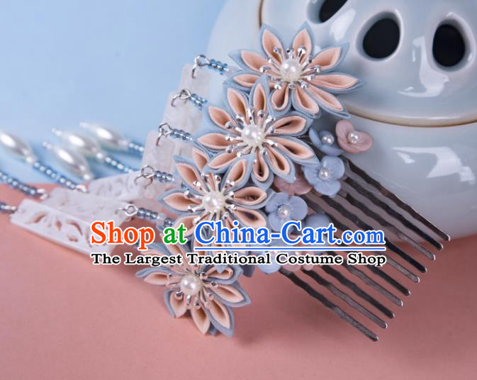 China Hanfu Hair Jewelry Ancient Ming Dynasty Princess Tassel Headpiece Handmade Flower Hairpin
