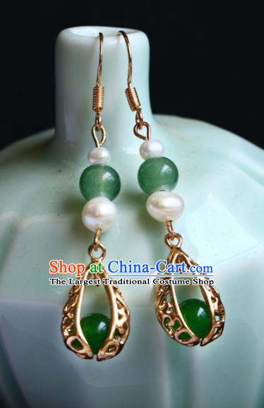 China Ancient Ming Dynasty Princess Ear Jewelries Handmade Jade Earrings Qipao Accessories