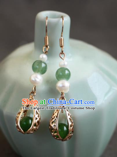 China Ancient Ming Dynasty Princess Ear Jewelries Handmade Jade Earrings Qipao Accessories