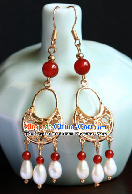 China Tang Dynasty Empress Accessories Ancient Princess Ear Jewelries Handmade Agate Earrings