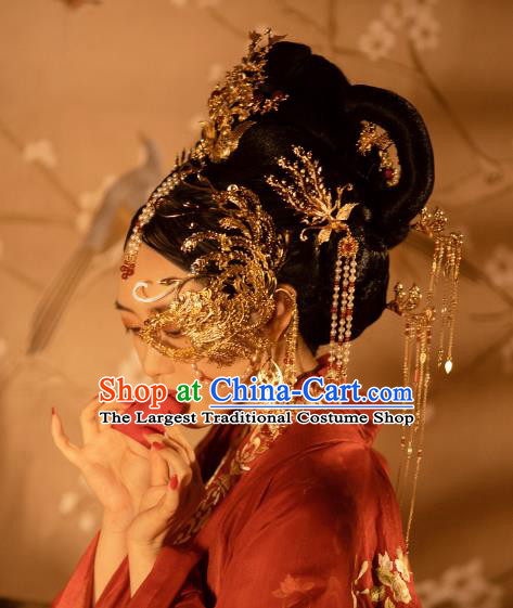 China Tang Dynasty Headpieces Ancient Empress Hair Jewelries Handmade Wedding Accessories Set