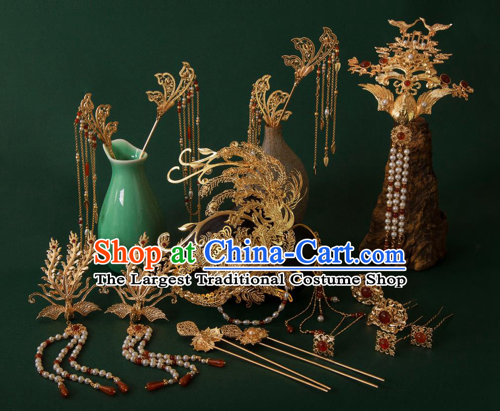 China Tang Dynasty Headpieces Ancient Empress Hair Jewelries Handmade Wedding Accessories Set